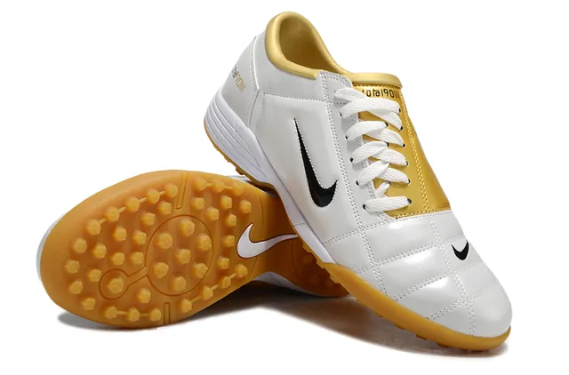 Nike White Gold Quilted Leather Upper Collar Artificial-Grass Soccer Shoes 6