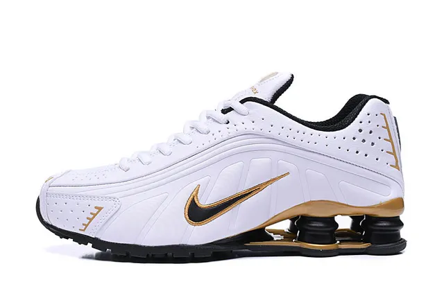 Nike White Gold Shox Column Cushioning Perforated Synthetic Upper Lifestyle Sneakers 2