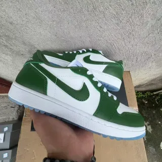 Nike White Green Leather-Paneled Color-Blocked Lifestyle Sneakers
