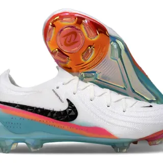 Nike White Multicolor Low-Cut Knit Upper Iridescent Gradient Sole Firm-Ground Soccer Shoes