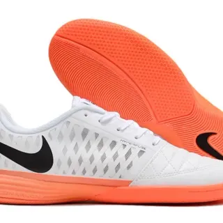 Nike White Orange Quilted Toe Cap Hyperfuse Mesh Panels Indoor Soccer Shoes
