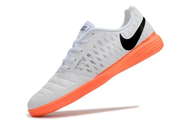 Nike White Orange Quilted Toe Cap Hyperfuse Mesh Panels Indoor Soccer Shoes 6