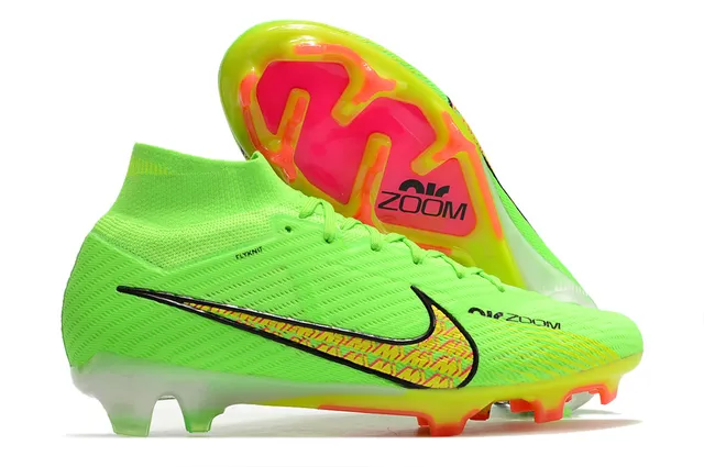 Nike blanc rose coupe haute Flyknit Collar Neon Graphic Cage Firm-Ground chaussures de football 2