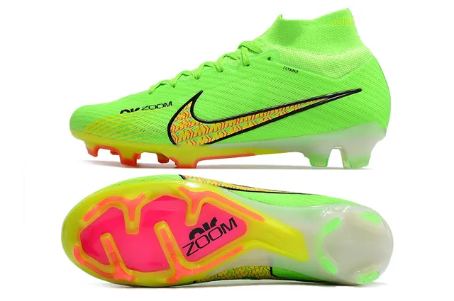 Nike blanc rose coupe haute Flyknit Collar Neon Graphic Cage Firm-Ground chaussures de football 3