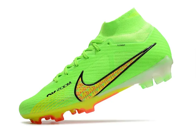 Nike blanc rose coupe haute Flyknit Collar Neon Graphic Cage Firm-Ground chaussures de football 5