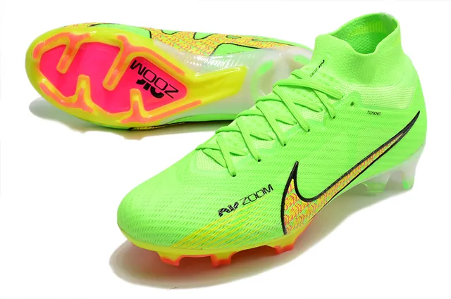 Nike blanc rose coupe haute Flyknit Collar Neon Graphic Cage Firm-Ground chaussures de football 7
