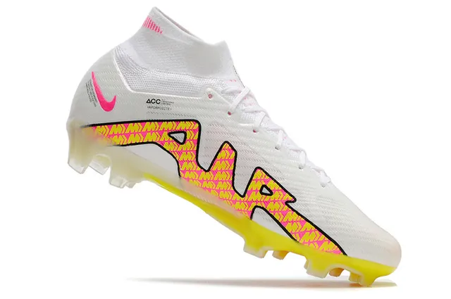 Nike blanc rose coupe haute Flyknit Collar Neon Graphic Cage Firm-Ground chaussures de football 10