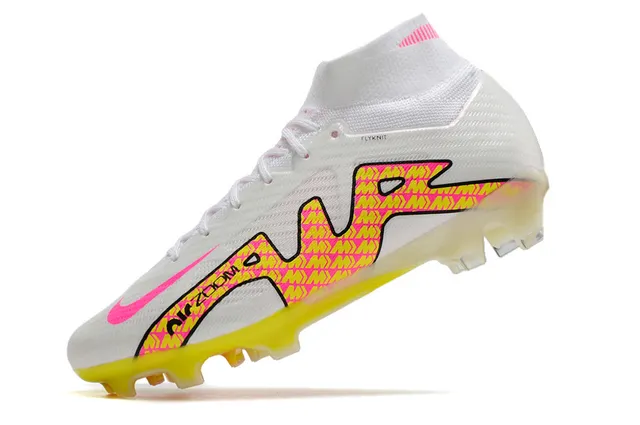 Nike blanc rose coupe haute Flyknit Collar Neon Graphic Cage Firm-Ground chaussures de football 11