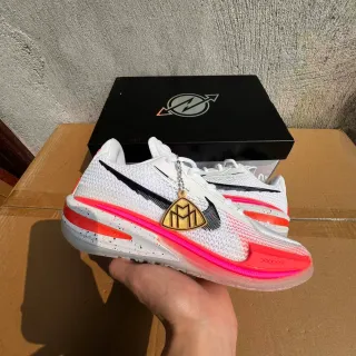 Nike White Pink Knit Mesh Upper Layered Translucent Midsole Basketball Shoes