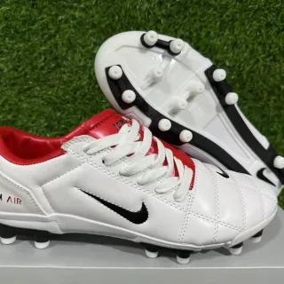 Nike White Red Quilted Leather Upper Low-Cut Ankle Collar Firm-Ground Soccer Shoes