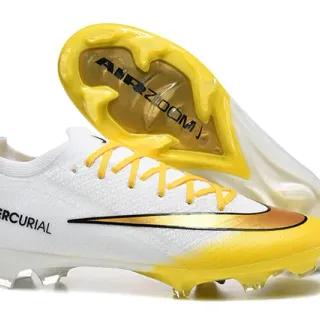 Nike White Yellow Low-Cut Knit Upper Gradient Swoosh Firm-Ground Soccer Shoes