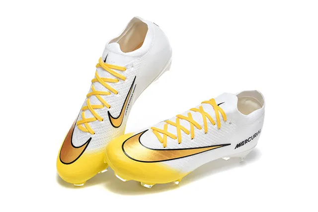 Nike White Yellow Low-Cut Knit Upper Gradient Swoosh Firm-Ground Soccer Shoes 2