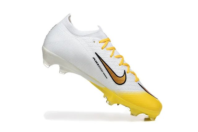 Nike White Yellow Low-Cut Knit Upper Gradient Swoosh Firm-Ground Soccer Shoes 3