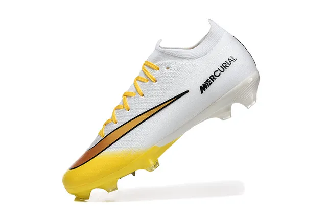 Nike White Yellow Low-Cut Knit Upper Gradient Swoosh Firm-Ground Soccer Shoes 4