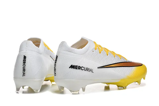 Nike White Yellow Low-Cut Knit Upper Gradient Swoosh Firm-Ground Soccer Shoes 5