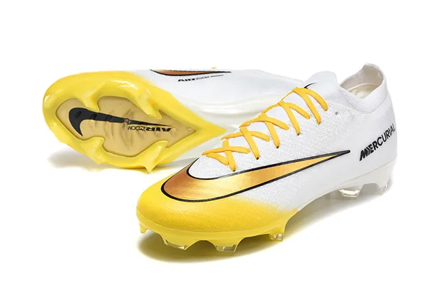 Nike White Yellow Low-Cut Knit Upper Gradient Swoosh Firm-Ground Soccer Shoes 6