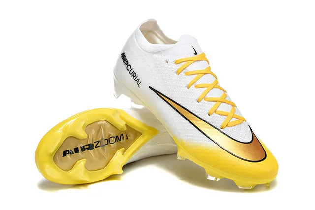 Nike White Yellow Low-Cut Knit Upper Gradient Swoosh Firm-Ground Soccer Shoes 7