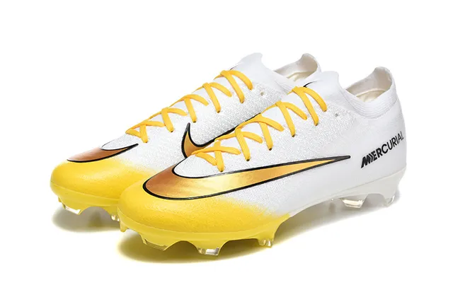 Nike White Yellow Low-Cut Knit Upper Gradient Swoosh Firm-Ground Soccer Shoes 8