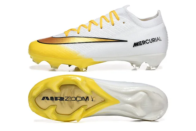 Nike White Yellow Low-Cut Knit Upper Gradient Swoosh Firm-Ground Soccer Shoes 9
