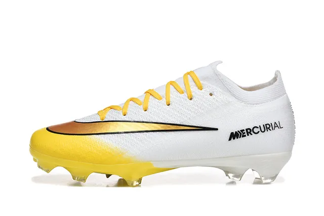 Nike White Yellow Low-Cut Knit Upper Gradient Swoosh Firm-Ground Soccer Shoes 10