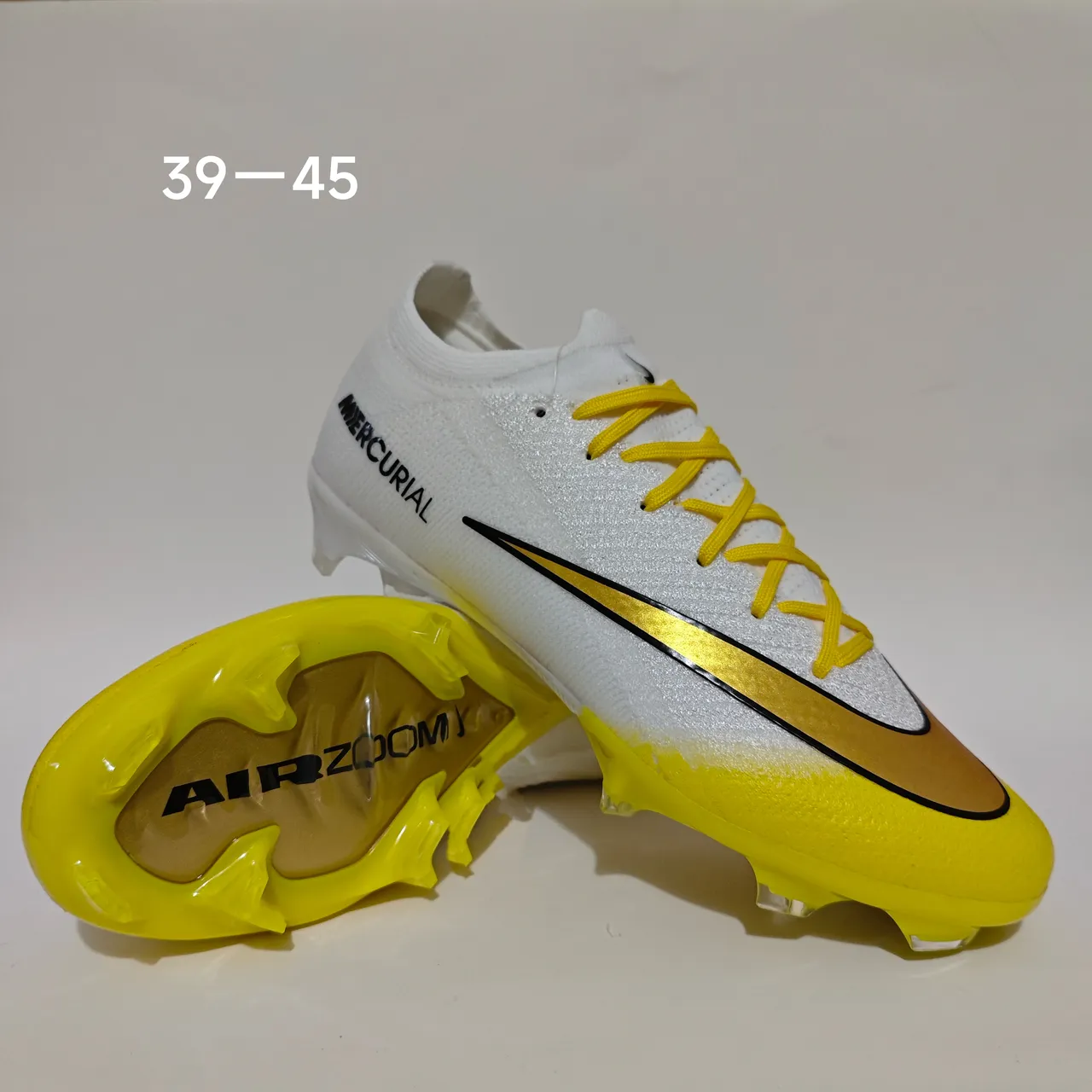 Nike White Yellow Low-Cut Knit Upper Gradient Swoosh Firm-Ground Soccer Shoes 11