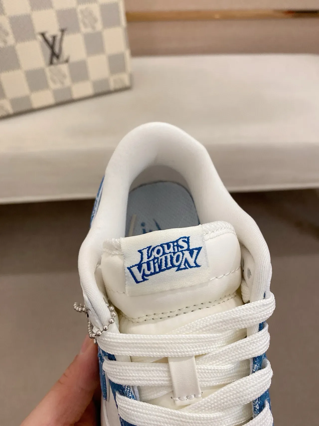 Nike x Louis Vuitton Dunk Low White and Blue Monogram Lifestyle Sneakers 7