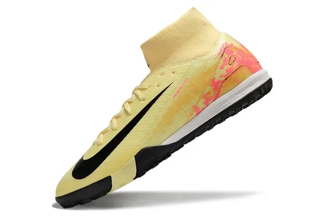 Nike Jaune Rose Flyknit Haut Col Chaussette Chaussures Football Gazon 3