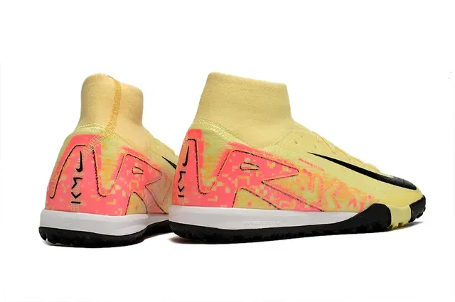 Nike Jaune Rose Flyknit Haut Col Chaussette Chaussures Football Gazon 5