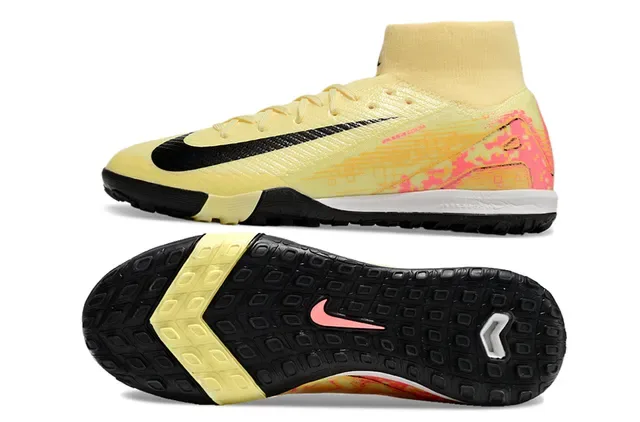 Nike Jaune Rose Flyknit Haut Col Chaussette Chaussures Football Gazon 6