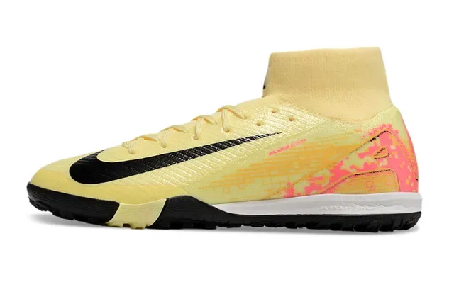 Nike Jaune Rose Flyknit Haut Col Chaussette Chaussures Football Gazon 7