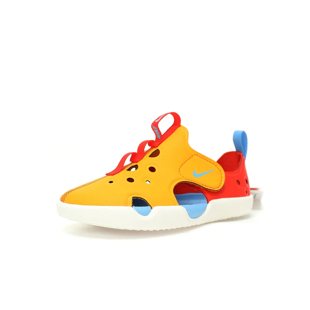 Nike Yellow Red Molded One-Piece Upper Adjustable Velcro Strap Casual Sandals 8