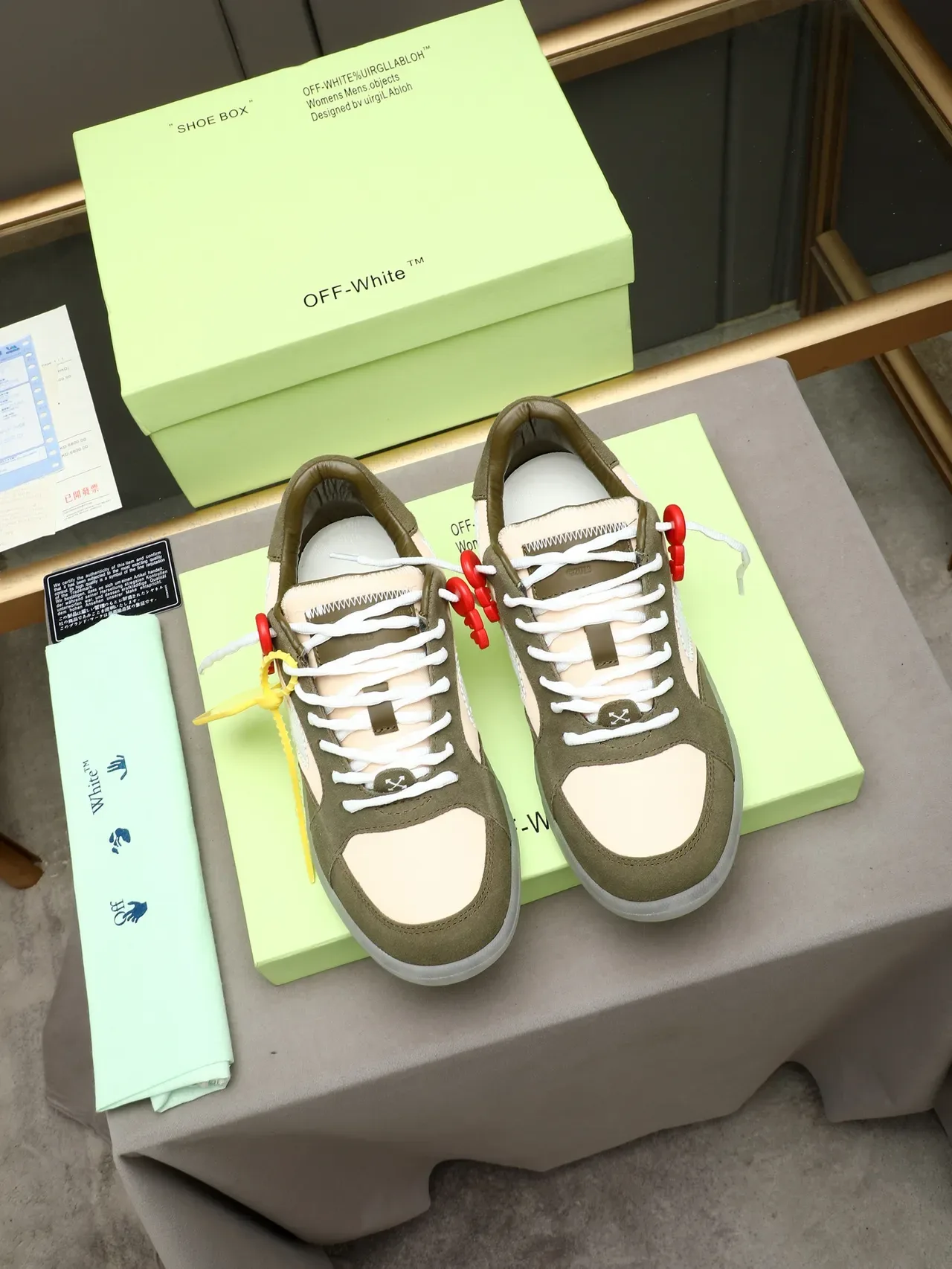 Off-White Army Green Beige Deconstructed Paneling Industrial Zip-Tie Laces Lifestyle Sneakers 3