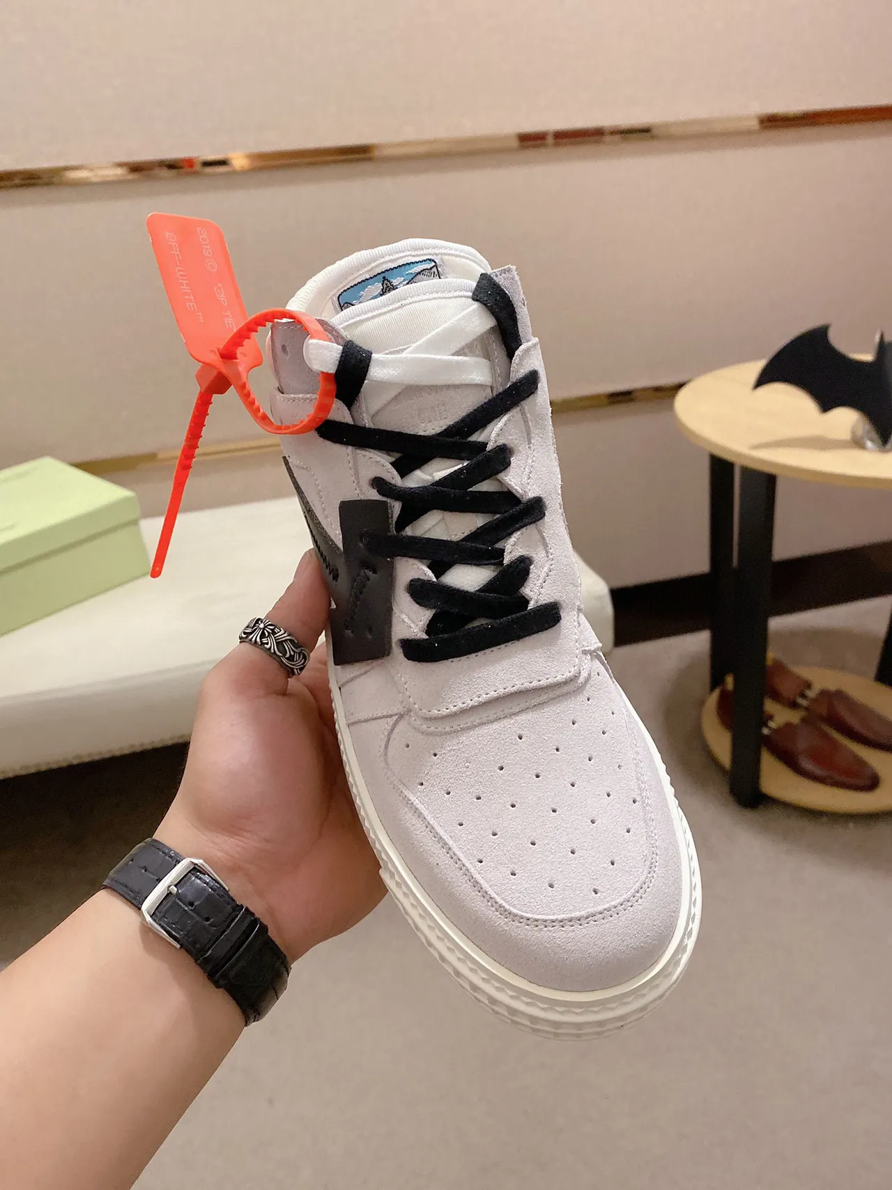 Off-White Bege Preto Alto Camurça Superior Tênis Lifestyle 5