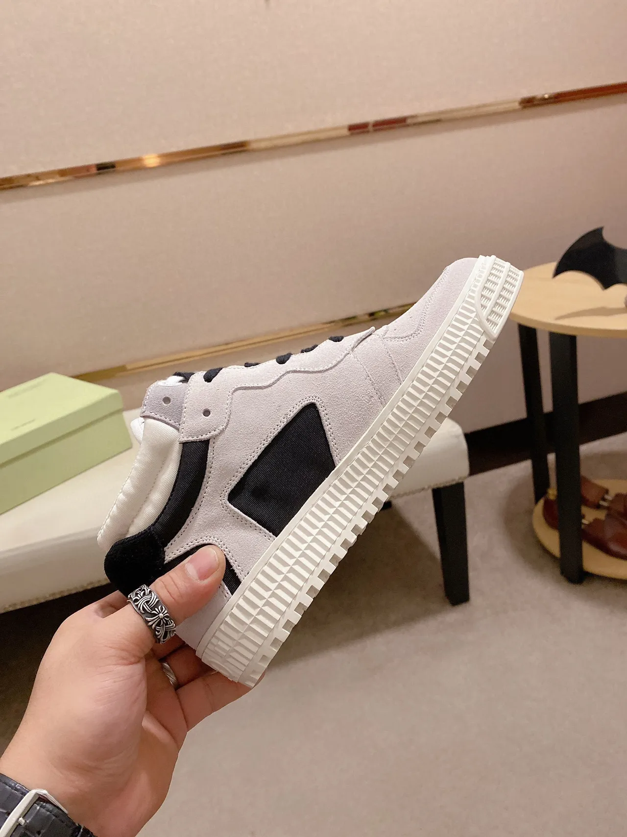 Off-White Bege Preto Alto Camurça Superior Tênis Lifestyle 7