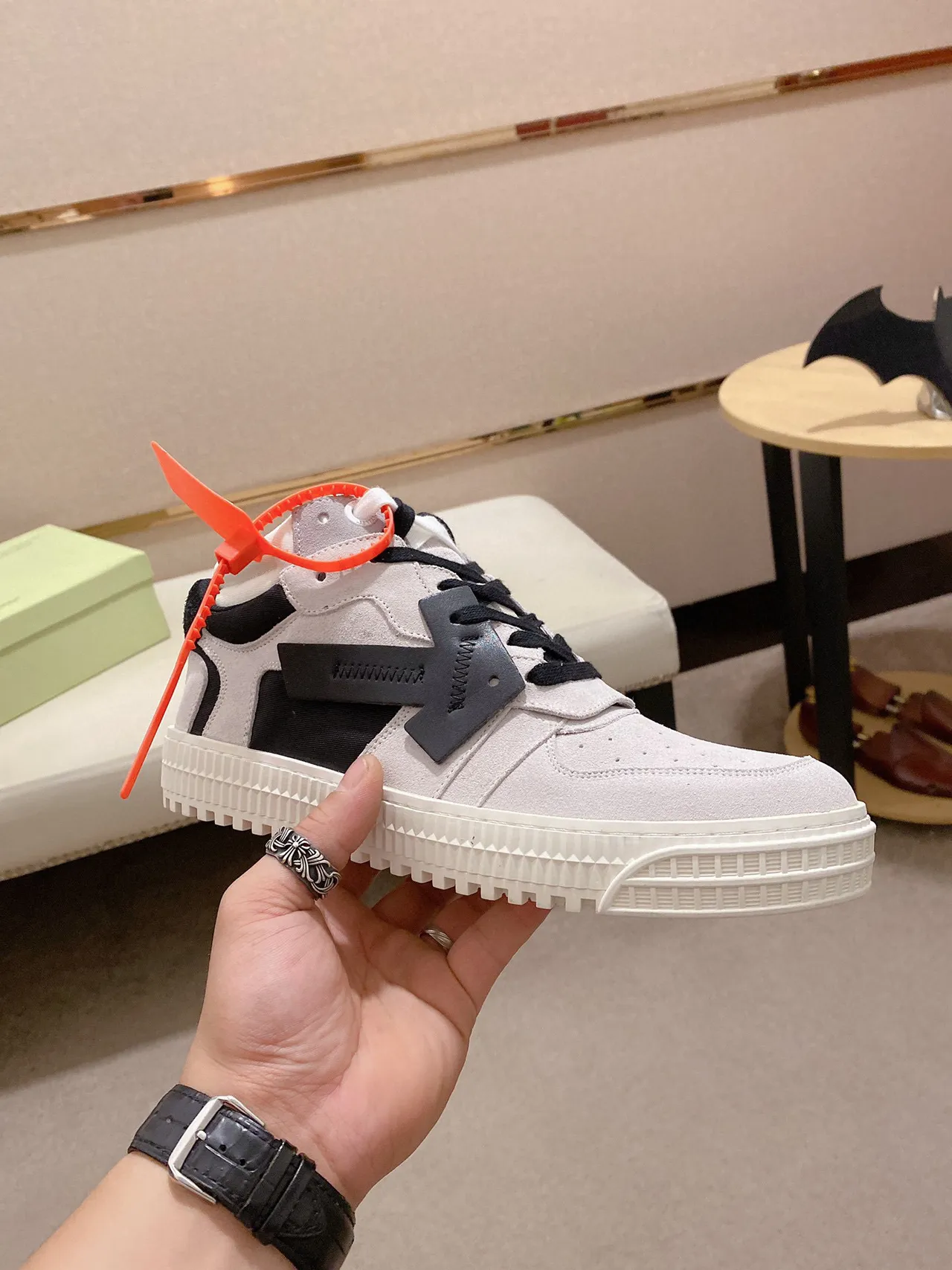 Off-White Bege Preto Alto Camurça Superior Tênis Lifestyle 8