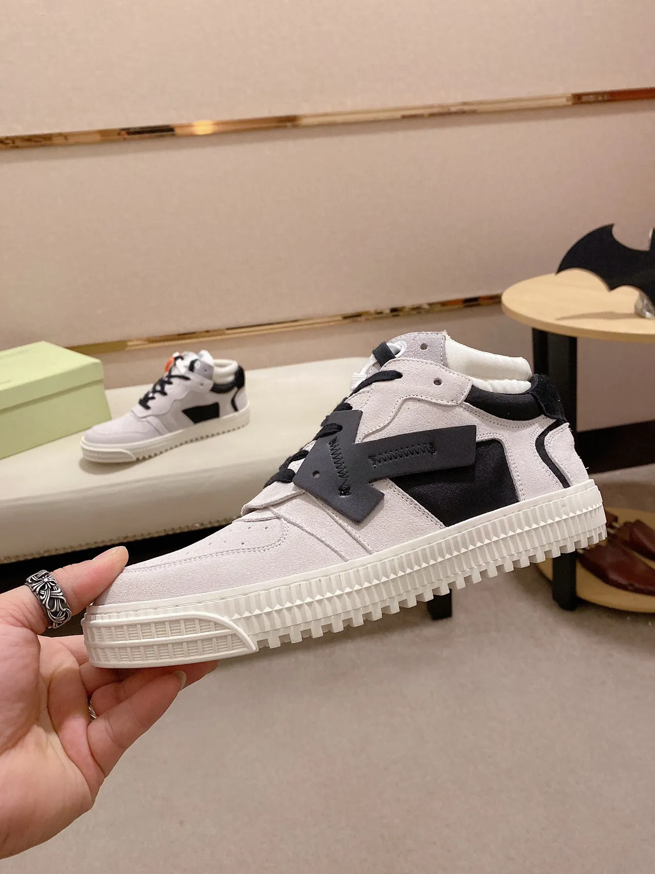 Off-White Bege Preto Alto Camurça Superior Tênis Lifestyle 9