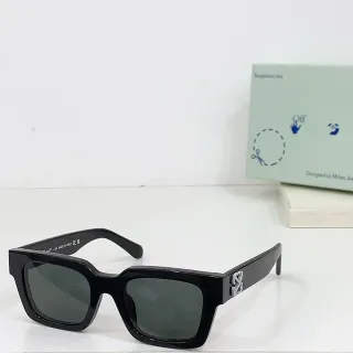 Off-White Black Gray Rectangular Frame Thick Acetate Sunglasses