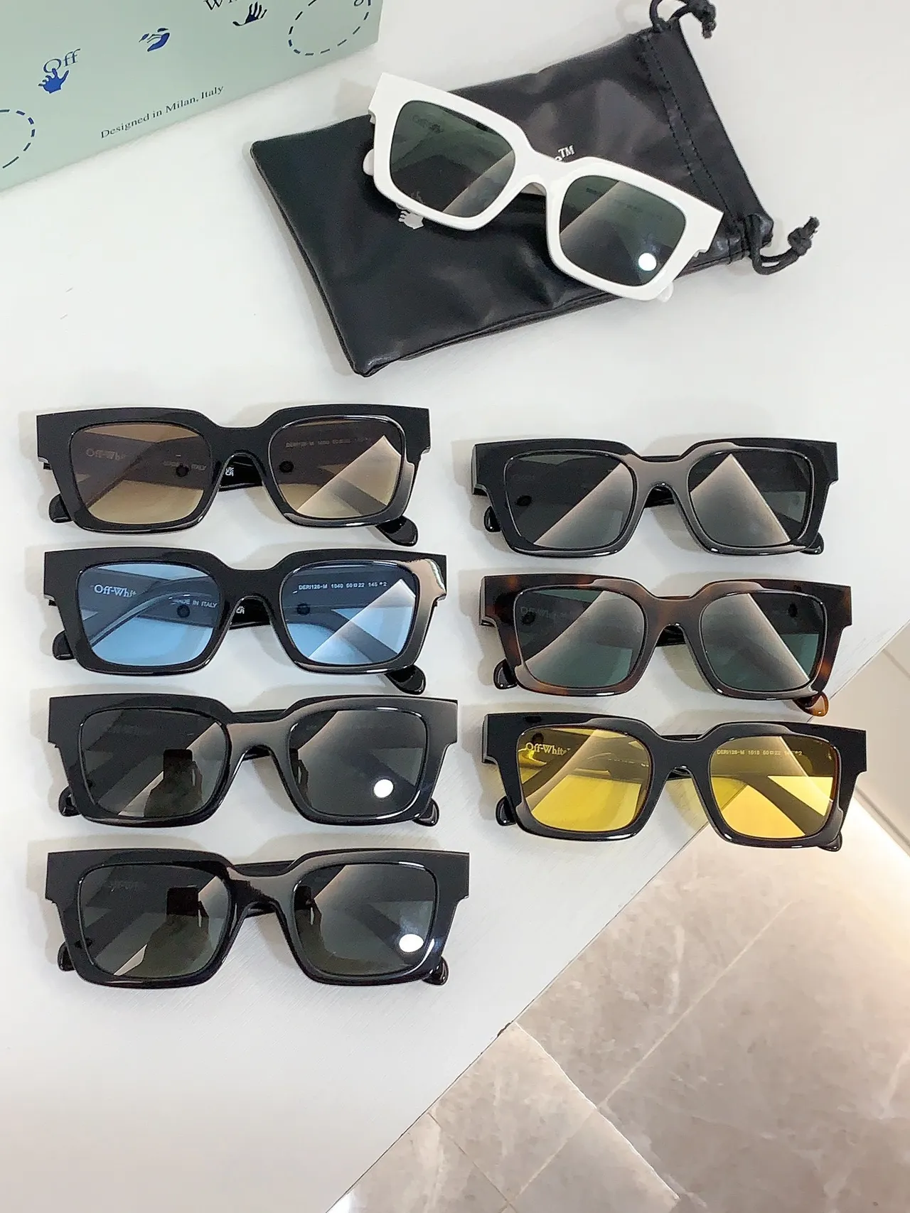 Off-White Black Gray Rectangular Frame Thick Acetate Sunglasses 2