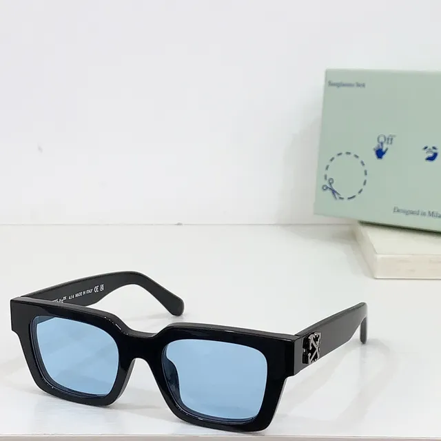 Off-White Black Gray Rectangular Frame Thick Acetate Sunglasses 4