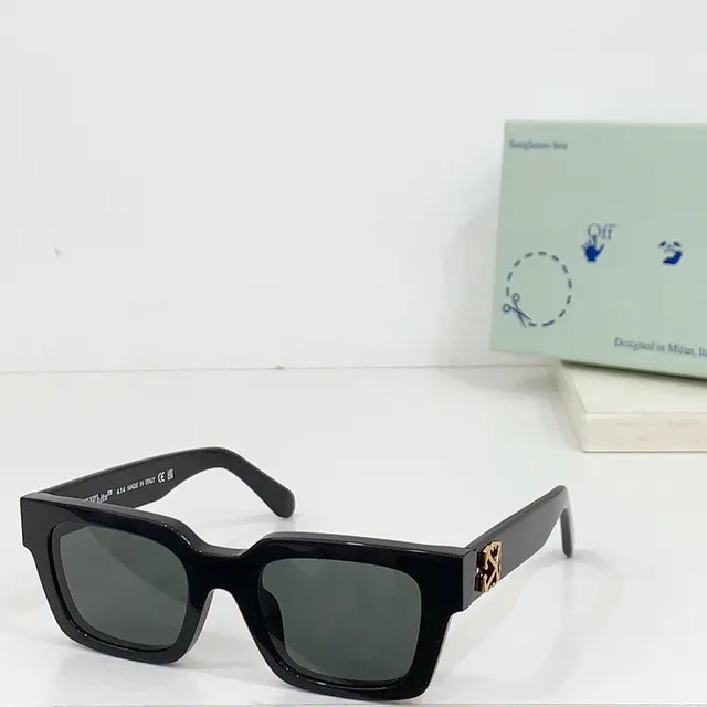 Off-White Black Gray Rectangular Frame Thick Acetate Sunglasses 5