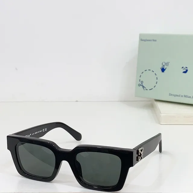 Off-White Black Gray Rectangular Frame Thick Acetate Sunglasses 6