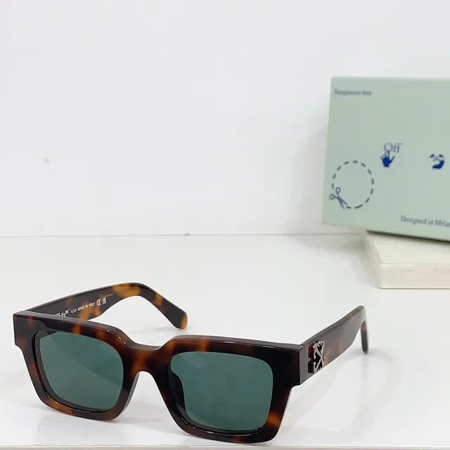Off-White Black Gray Rectangular Frame Thick Acetate Sunglasses 7