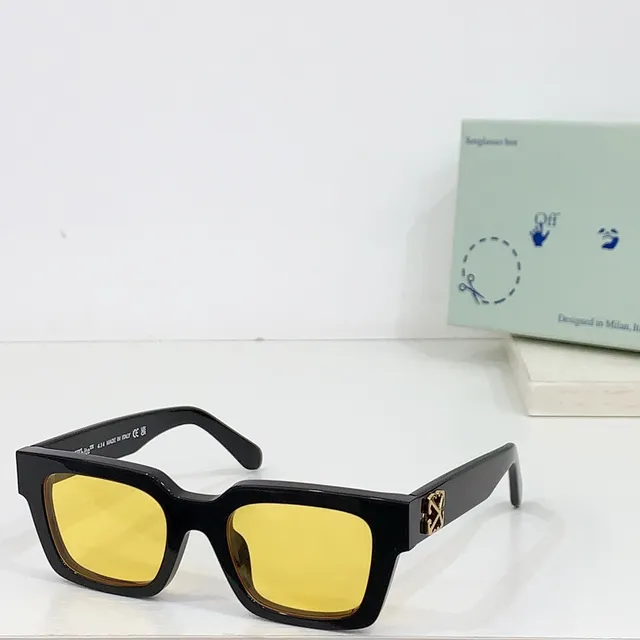 Off-White Black Gray Rectangular Frame Thick Acetate Sunglasses 8