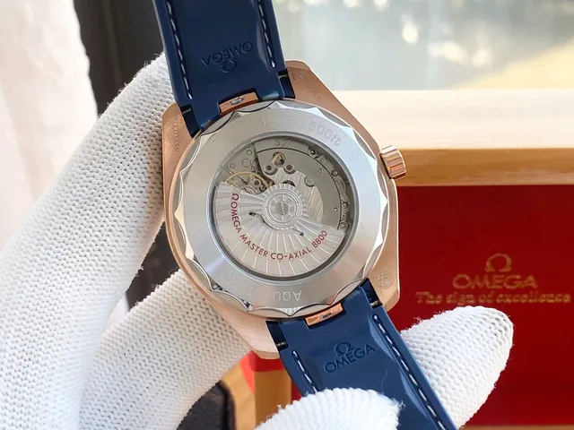 Omega Seamaster Aqua Terra Worldtimer Rose Gold White Dial Blue Strap Mechanical Watch 3