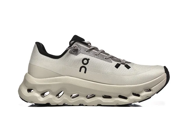 On Beige Black Engineered Mesh Upper Open Hexagonal CloudTec Pods Running Shoes 3
