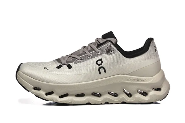 On Beige Black Engineered Mesh Upper Open Hexagonal CloudTec Pods Running Shoes 4