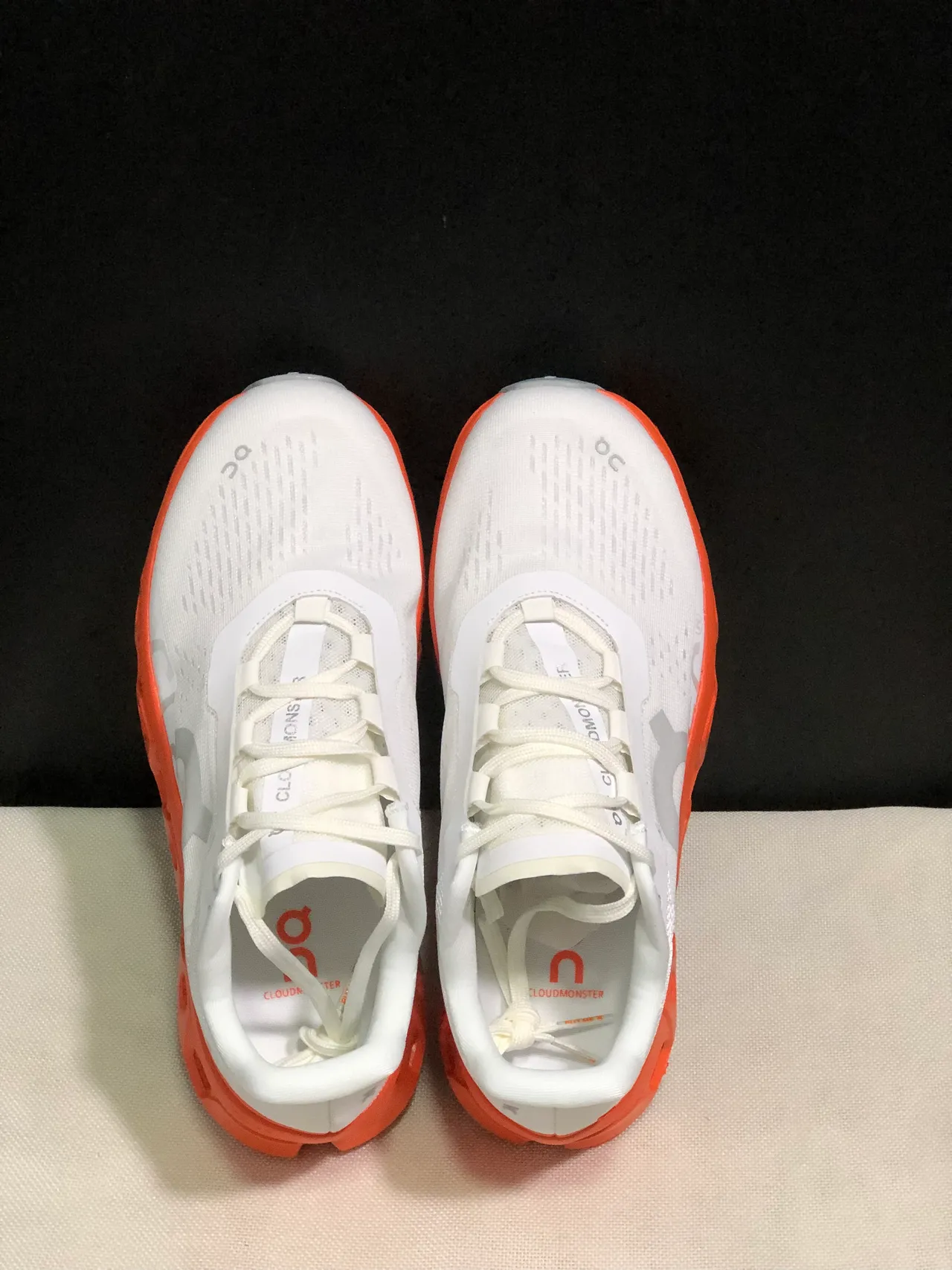 On Cloudmonster White Flame Running Shoes 4