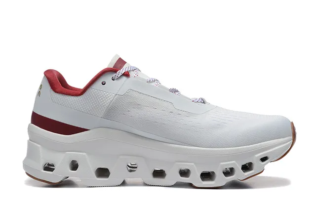 On Cloudmonster White Maroon Gold Running Shoes 4