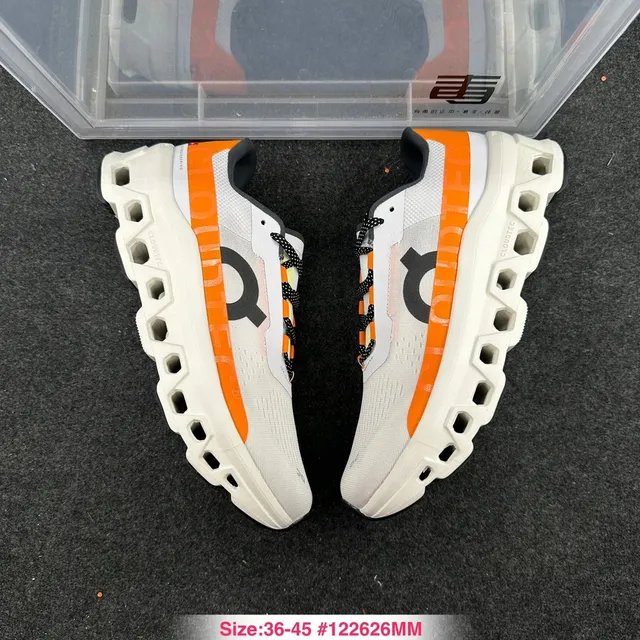 On Cloudmonster White Orange Black Running Shoes 2
