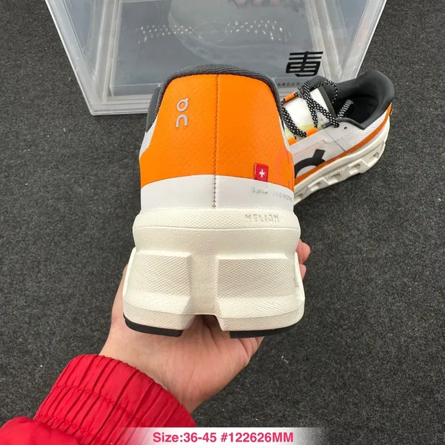 On Cloudmonster White Orange Black Running Shoes 3